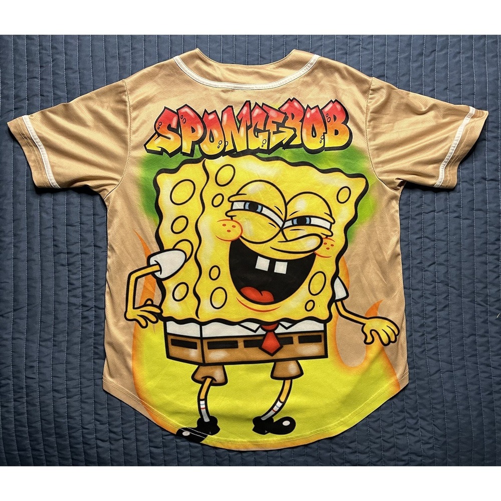Nickelodeon SpongeBob Baseball Jersey Men's Size Large Gold Patrick Sandy Gary
